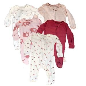 5 Baby Girl Pink Sleeper Bundle – Carter’s & Cloud Island – Size Newborn